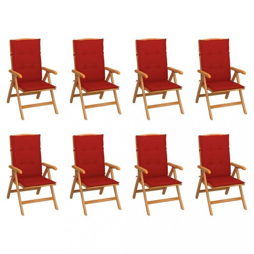 Skládací zahradní židle s poduškami 8 ks teak / látka Dekorhome - BAREVNÁ VARIANTA: Červená