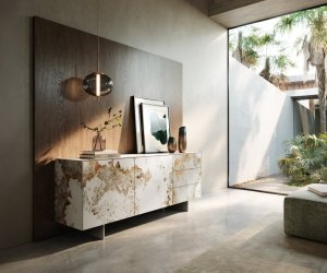 Komoda Cuor 180 cm keramika Minas Melange bílá béžová 2 dvířka 3