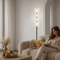 PLAYA lampa podłogowa czarny 15W LED 3000K klosz kula bezbarwny