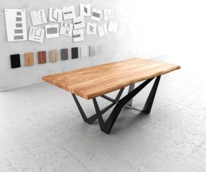 Jedálenský stôl Edge 200x100 XL Akácia prírodná plochá oceľ čierna