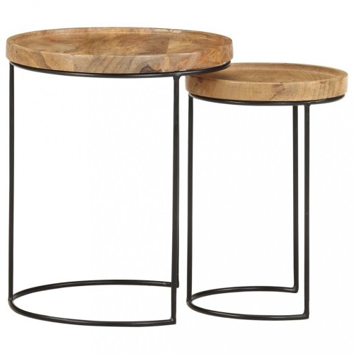 Odkládací stolek 2 ks dřevo / kov Dekorhome - DEKOR: Mangovníkové dřevo