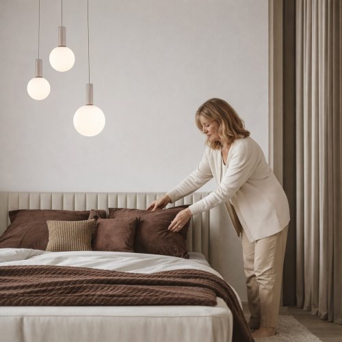 Lampa wisząca Testa beżowa potrójna białe klosze kule nad stół