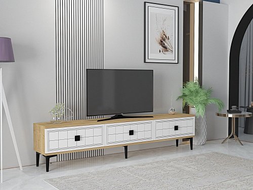 TV stolek Yuka 180 - Sapphire Oak, White