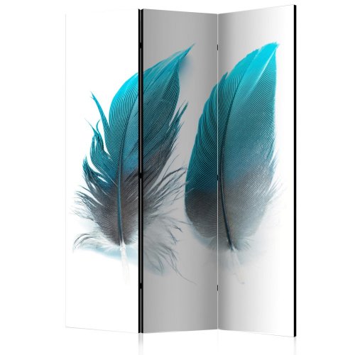 Paraván Blue Feathers Dekorhome - ROZMĚR: 135x172 cm (3-dílný)