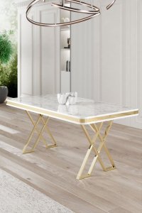 Jedálenský stôl Vals - White Marble, Gold