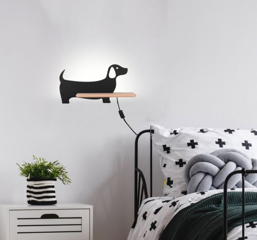 Detská nástenná lampička DOG LED - BAREVNÁ VARIANTA: Čierna