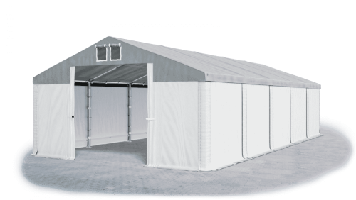 Skladový stan 5x10x2,5m strecha PVC 560g/m2 boky PVC 500g/m2 konštrukcie ZIMA PLUS - Barva střešní plachty: Šedá, Barva boční plachty: Bílá, Barva svislých pruhů: Bílá