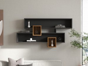 Nástenná polica Karen - Walnut, Anhtacite