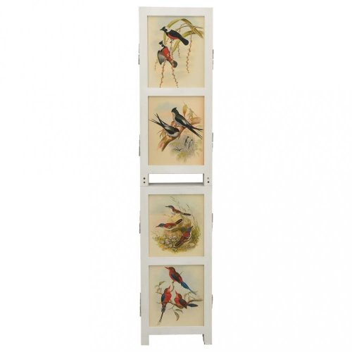 Paravan bílá / vzor ptáci Dekorhome - ROZMĚR: 140x165 cm (4-dílný)