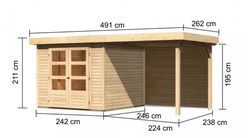 Dřevěný zahradní domek ASKOLA 3,5 s přístavkem 240 Dekorhome - BAREVNÁ VARIANTA: Šedá