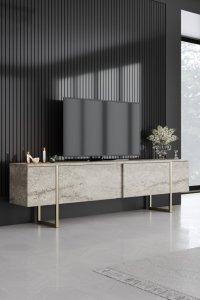 TV stolek Luxe - Travertine, Gold