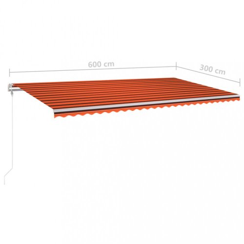 Ručne zaťahovacia markíza so stĺpikmi 600x300 cm Dekorhome - BAREVNÁ VARIANTA: Hnedá / oranžová