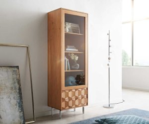 Vitrína Fevo 60x180 cm prírodná akáciová základňa v tvare L