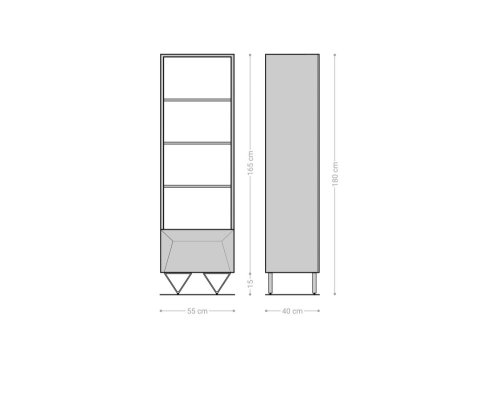 Skříň Kayu 55x180 cm přírodní akácie knihovna 1 dvířka podnož ve tvaru