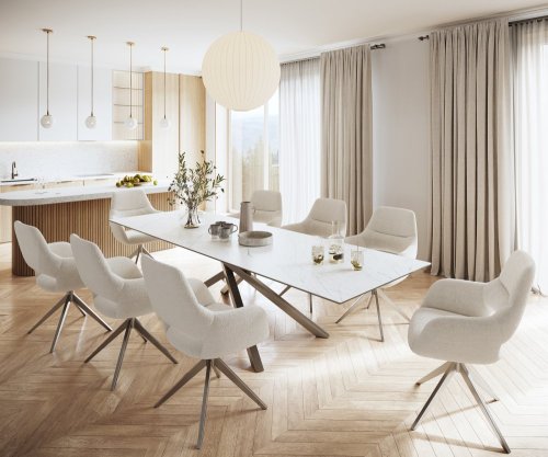 Jídelní stůl Edge 300x100cm Laminam® keramika bílá podnož křížová