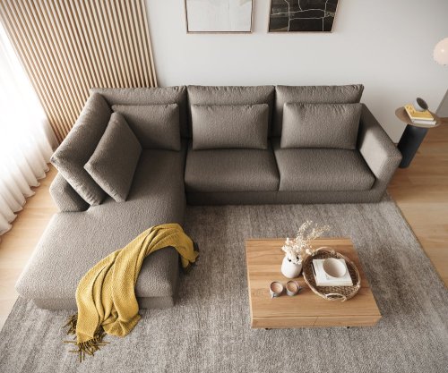 Rohová pohovka Isla 330x225 cm bouclé taupe levá