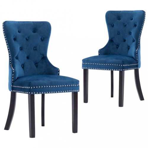 Jídelní židle 2 ks samet / kaučukovník Dekorhome - BAREVNÁ VARIANTA: Modrá