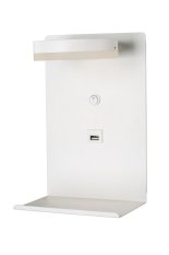 Bílá LED nástěnná lampa s odkládací plochou na telefon, USB nabíječka, kompaktní