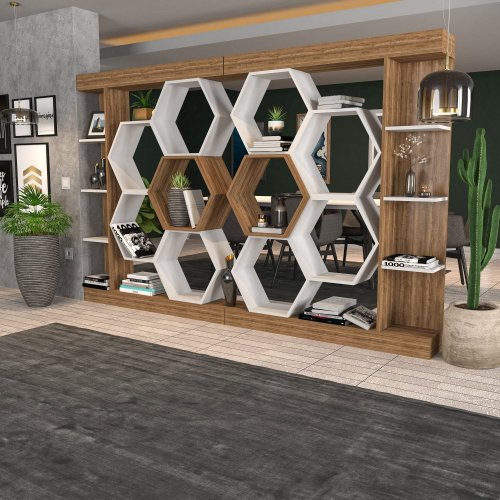 Knihovna Sueno - White, Walnut