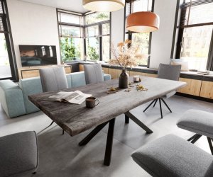 Jídelní stůl Edge 200x100 XL akácie platina křížová podnož černá