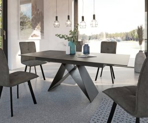 Jídelní stůl Davion 160/200x90 cm keramická šedá kovová rozkládací