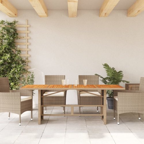 Zahradní stůl s akáciovou deskou béžový 190x80x74 cm polyratan