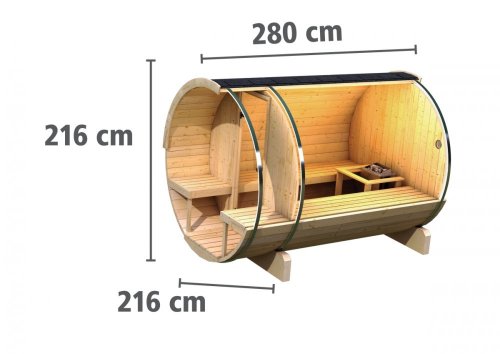 Venkovní finská sudová sauna 216 x 280 cm Dekorhome