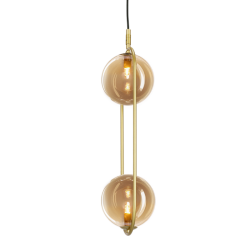 Závesná lampa CORDEL vintage - zlatá mosadz s jantárovými guľôčkovými tienidlami - elegantné osvetlenie obývačky 2x G9 LED