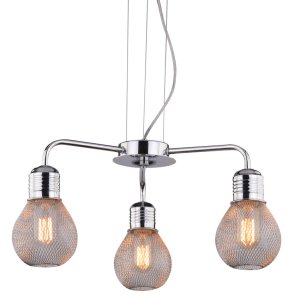 Závěsná lampa s chromovaným drátěným stínidlem 3x60W, nastavitelná, Gliva
