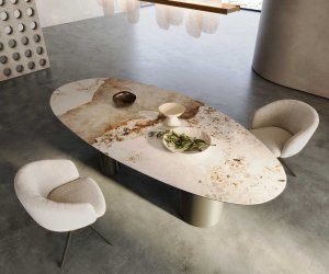 Jedálenský stôl 280x130 keramika Minas Melange bielo-béžový kovový