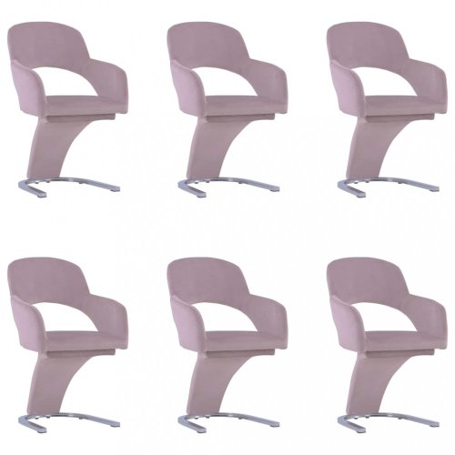 Jídelní židle 6 ks samet / chrom Dekorhome - BAREVNÁ VARIANTA: Světle růžová
