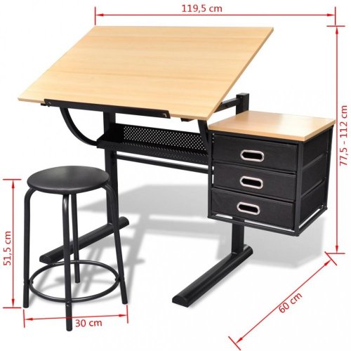 Náklopný kreslicí stůl s židlí a zásuvkami Dekorhome