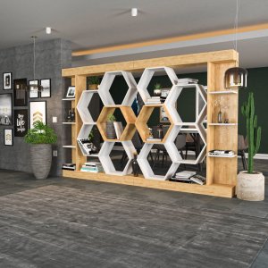 Knihovna Sueno - White, Oak - POSLEDNÍ KUS