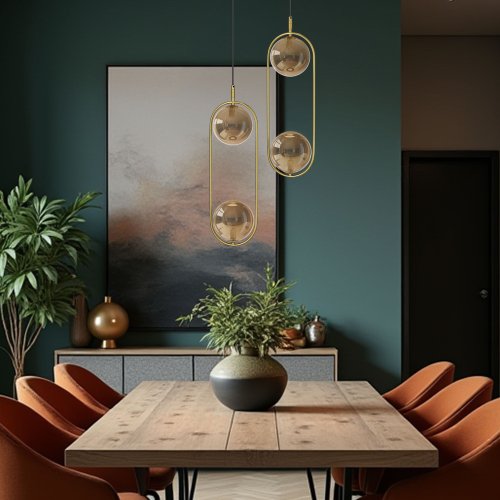 Závesná lampa CORDEL vintage - zlatá mosadz s jantárovými guľôčkovými tienidlami - elegantné osvetlenie obývačky 2x G9 LED