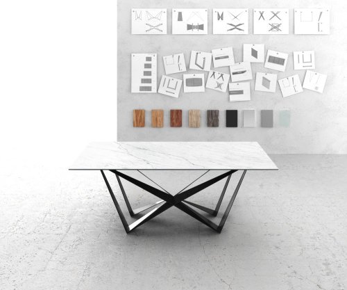 Jídelní stůl Edge 200x100cm Laminam® keramika bílá podnož plochá ocel