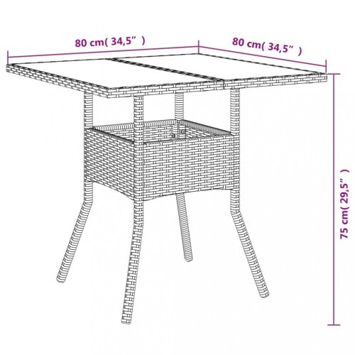 Zahradní stůl se skleněnou deskou šedý 80x80x75 cm polyratan