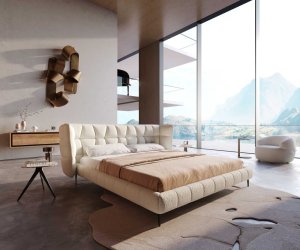 Čalúnená posteľ Capujo 180x200 cm bouclé bielo-krémová