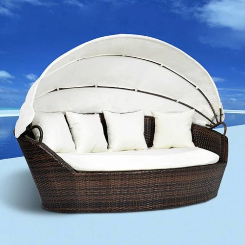 Zahradní ratanová postel s baldachýnem - BAREVNÁ VARIANTA: Černá