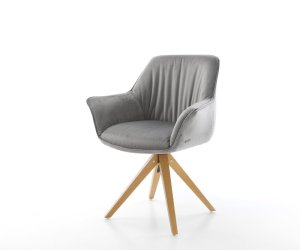 Jídelní židle Keila-Flex s područkami samet šedá dřevěná podnož