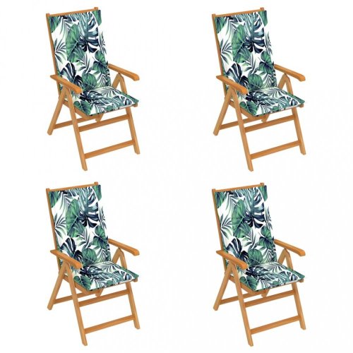 Skládací zahradní židle 4 ks s poduškami Dekorhome - BAREVNÁ VARIANTA: Zelené listí