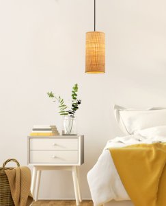 Závesná lampa Fleri čierna 1x60 e27 tienidlo 12x25 béžový ratan