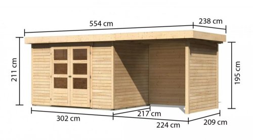 Dřevěný zahradní domek ASKOLA 4 s přístavkem 240 Dekorhome - BAREVNÁ VARIANTA: Přírodní dřevo