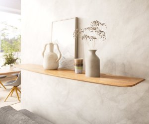 Nástenná polica Edge 145 cm akácia prírodná švajčiarska hrana masívna