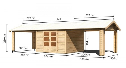 Dřevěný zahradní domek THERES 7 s přístavkem Dekorhome