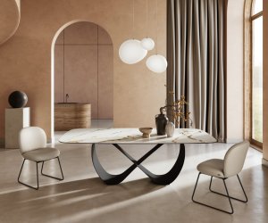 Jedálenský stôl Edge oválny 240x120 cm keramický Calacatta Luxe bielo