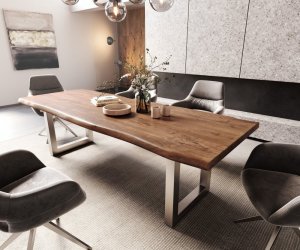 Jedálenský stôl Edge 260x100 XL akácia hnedá nerezová oceľ široký Live