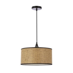 Závesná lampa Anaka čierna 1x40W E27 béžovo-hnedá s opleteným tienidlom