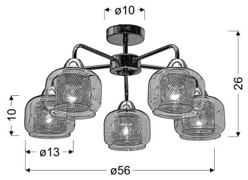 Stropní lampa z chromovaného skla 5xE14 Ray