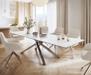 Jídelní stůl Edge 300x100cm Laminam® keramika bílá podnož křížová