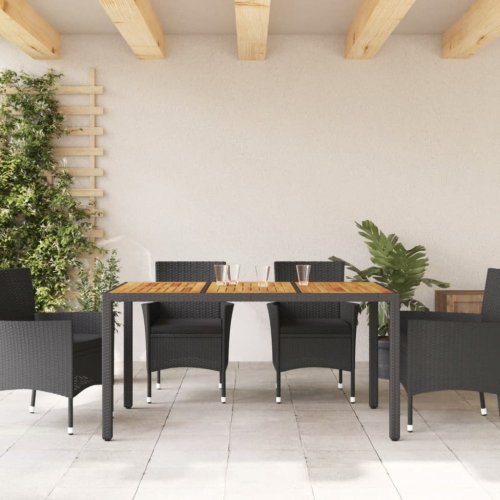 Zahradní stůl s akáciovou deskou černý 150x90x75 cm polyratan